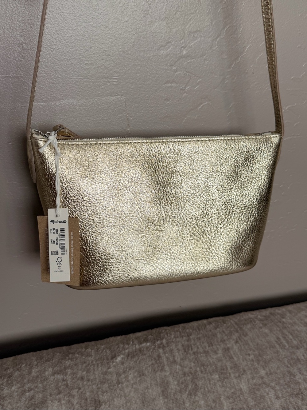 Madewell Bright Shiny Metallic Gold Pebbled Leather Crossbody Bag #303 - Picture 6 of 17